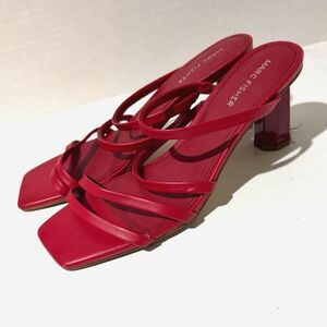 Marc Fisher, Red Kristin Faux Leather Slip-On Strappy Sandals,  9.5 Square Toe